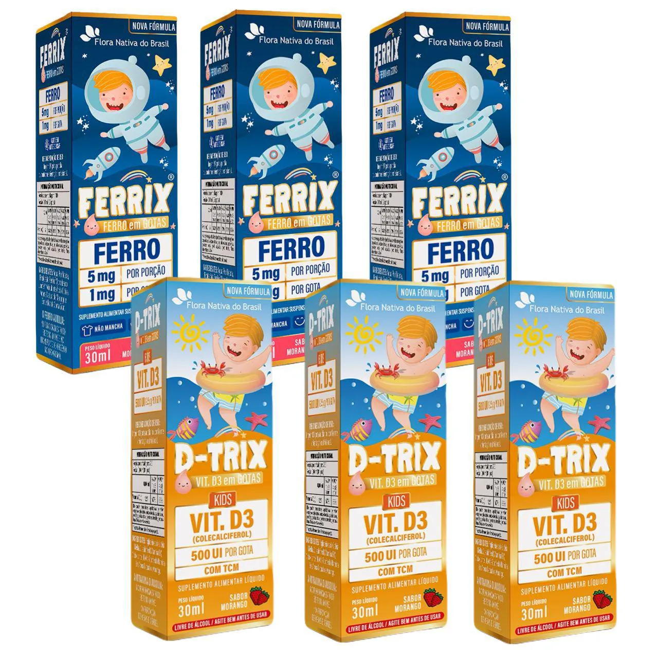 3x Ferrix Ferro + 3x D Trix Vitamina D3 – Kids- Flora Nativa