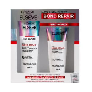 Kit Elseve Bond Repair Shampoo 250ml + Condicionador 200ml + Amostra Pré Shampoo Reparação Completa 7ml