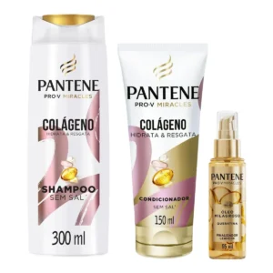 Kit Pantene Miracles Colágeno Hidrata & Resgata Shampoo 300ml + Condicionador 150ml + Óleo Milagroso Finalizador Leave-in Queratina 95ml