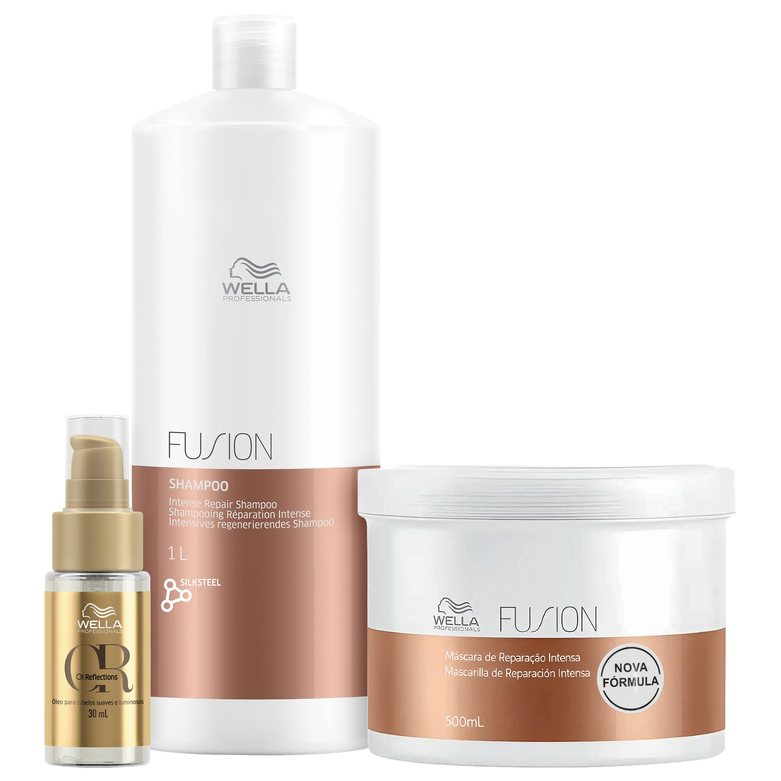 Kit Wella Professionals Fusion + Oil Reflections Trio Care (3 Produtos)